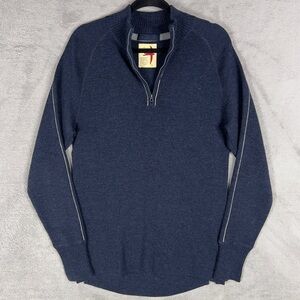 Relwen 100% Merino Wool 1/4 Zip Pullover Sweater Men's Large Midnight Navy Knit